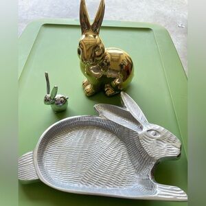 Easter Bunny Figurine Gold, Silver & Pewter Candy Tray
